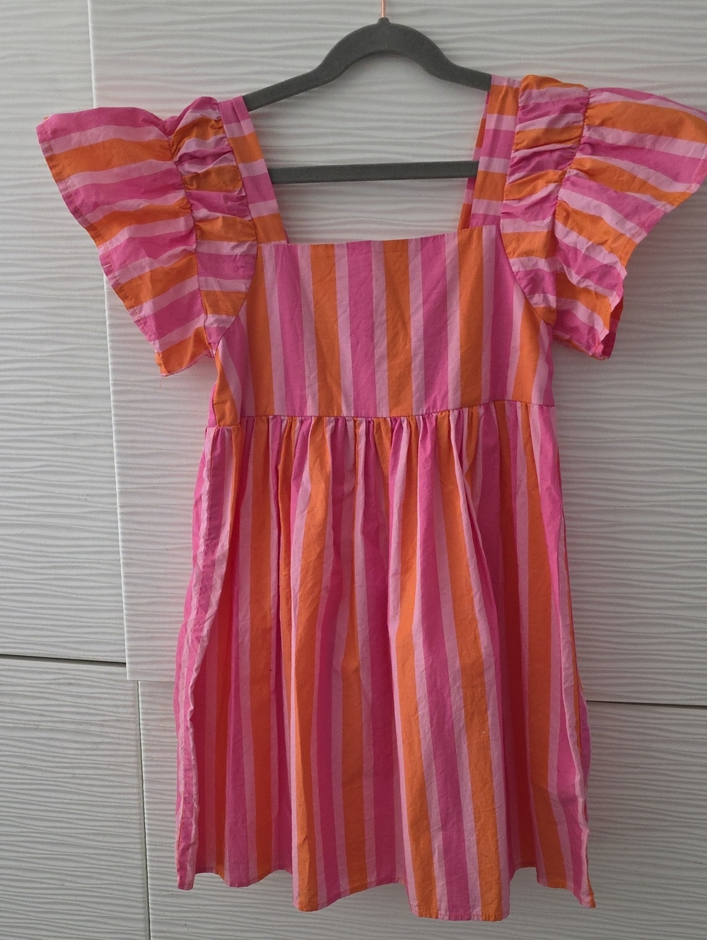 Cotton On Pink and Orange Striped Flutter Sleeve Dress